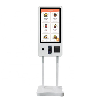 White Self Ordering Kiosk Bill Payment Cash Acceptor Ticket Machine