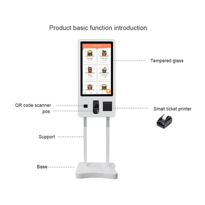White Self Ordering Kiosk Bill Payment Cash Acceptor Ticket Machine